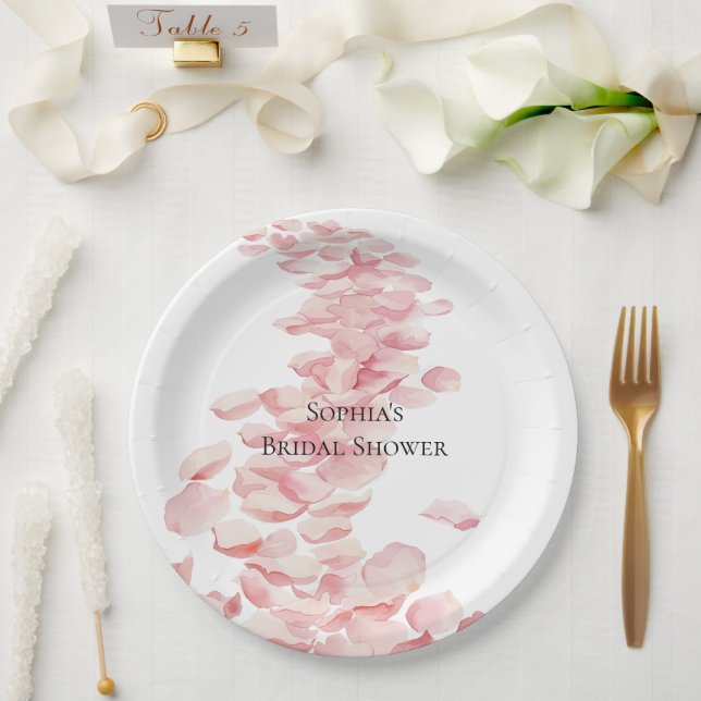 Romantic Pink Rose Petals Floral Bridal Shower Paper Plate (Wedding)