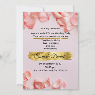 Romantic Pink Rose Petals Wedding Invitation Ele