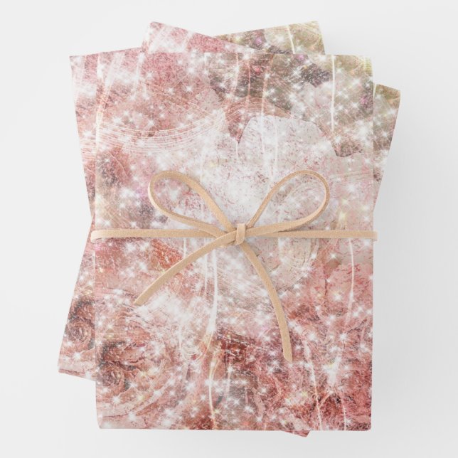 Romantic pink rose sparkle wedding  wrapping paper sheet (In situ)