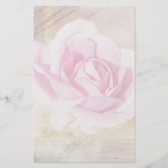 Romantic Pink Rose Stationery (Front)