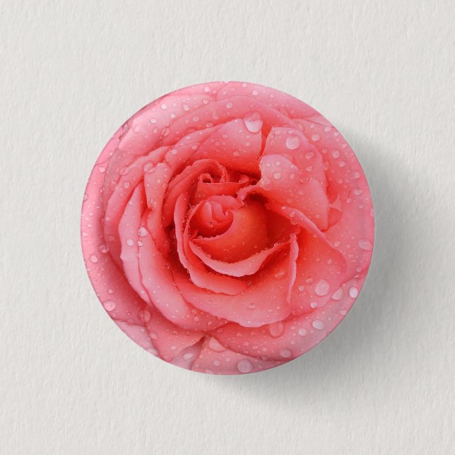 Romantic Pink Rose Water Drops 3 Cm Round Badge (Front)