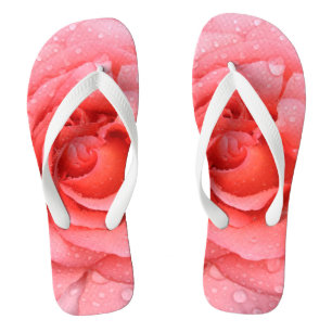 Romantic Pink Rose Water Drops Flip Flops