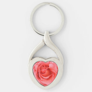Romantic Pink Rose Water Drops Key Ring