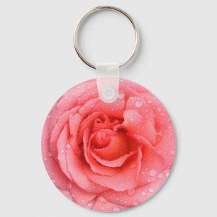 Romantic Pink Rose Water Drops Key Ring