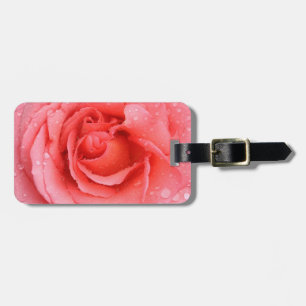 Romantic Pink Rose Water Drops Luggage Tag