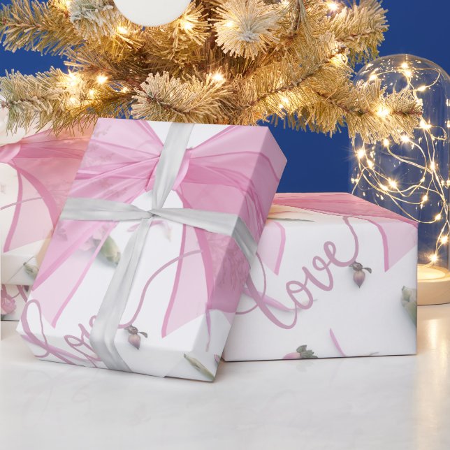 Romantic Pink Rose Wedding Gift Wrap (Holidays)