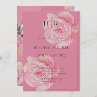 Romantic Pink Rose Wedding Invitation