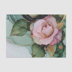 Romantic Pink Rose White Gold Floral Bridal Shower Tissue Paper