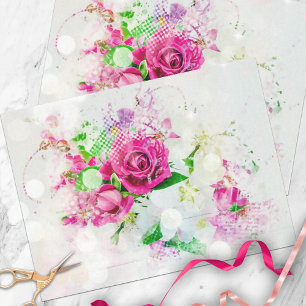 Romantic Pink Rose With Bokeh & Sparkles on White Tissue Paper