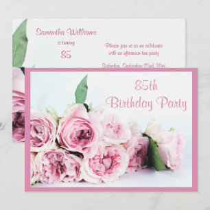 Romantic Pink Roses 85th Birthday Invitation