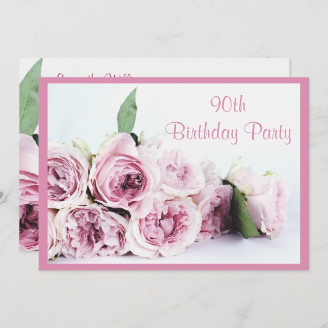 Romantic Pink Roses 90th Birthday Invitation (Front/Back)
