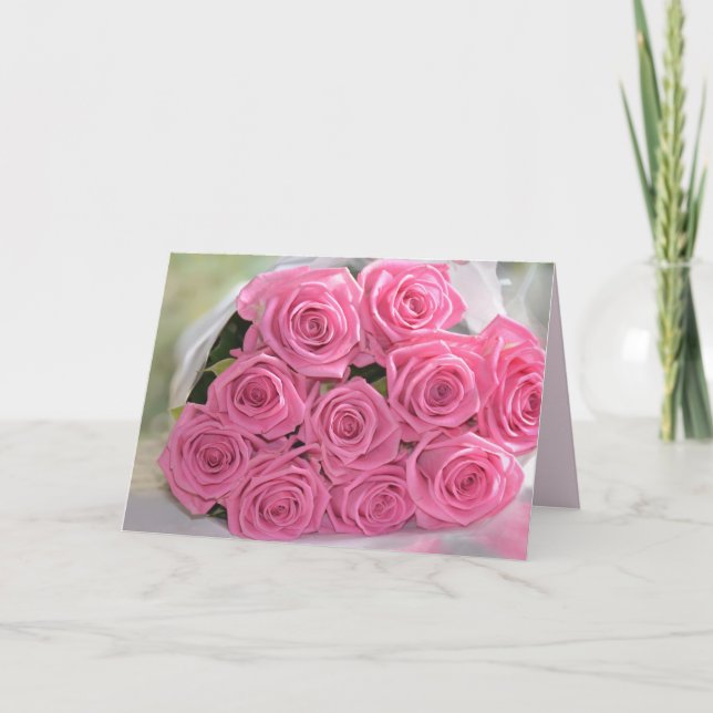 Romantic pink roses and custom text card (Front)