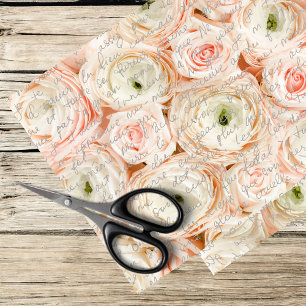 romantic pink roses and french script tissue paper