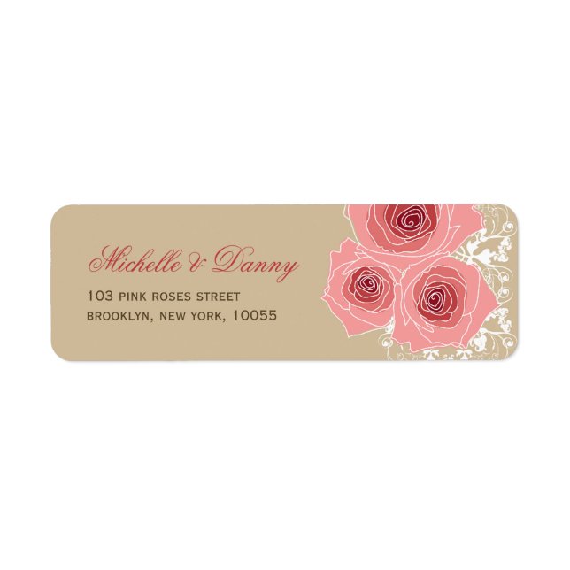 Romantic Pink Roses And Lace Chic Wedding Address (Front)