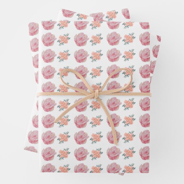 Romantic Pink Roses and Peach Blossoms  Wrapping Paper Sheet (In situ)
