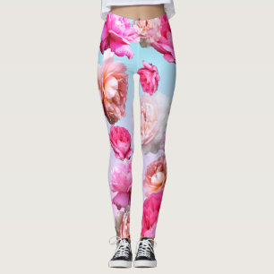 Romantic Pink Roses Athleisure Yoga Pants Leggings