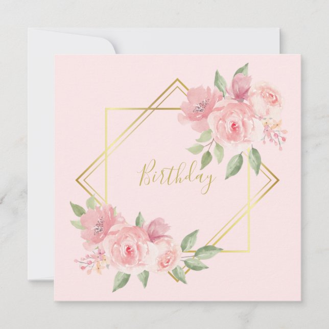 Romantic pink roses Birthday party Invitation (Front)