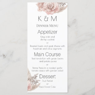Romantic Pink Roses Boho Wedding Menu
