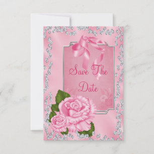 Romantic Pink Roses & Bows 70th Save The Date