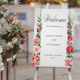 Romantic Pink Roses & Calligraphy Welcome Poster