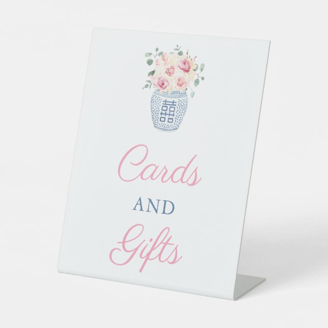 Romantic Pink Roses Cards And Gifts Bridal Shower Pedestal Sign (Front)