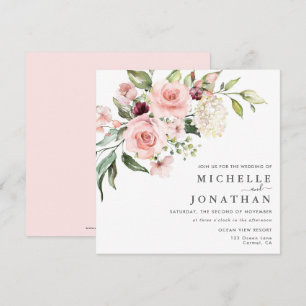 Romantic Pink Roses Dusty Rose Wedding  Invitation