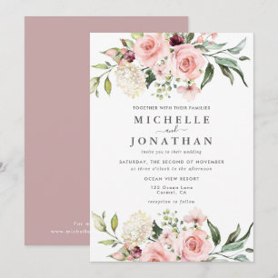 Romantic Pink Roses Dusty Rose Wedding  Invitation
