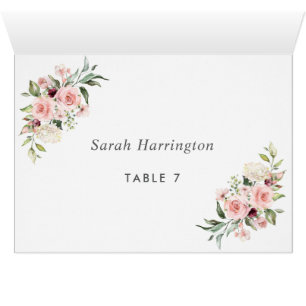 Romantic Pink Roses Dusty Rose Wedding Place Card