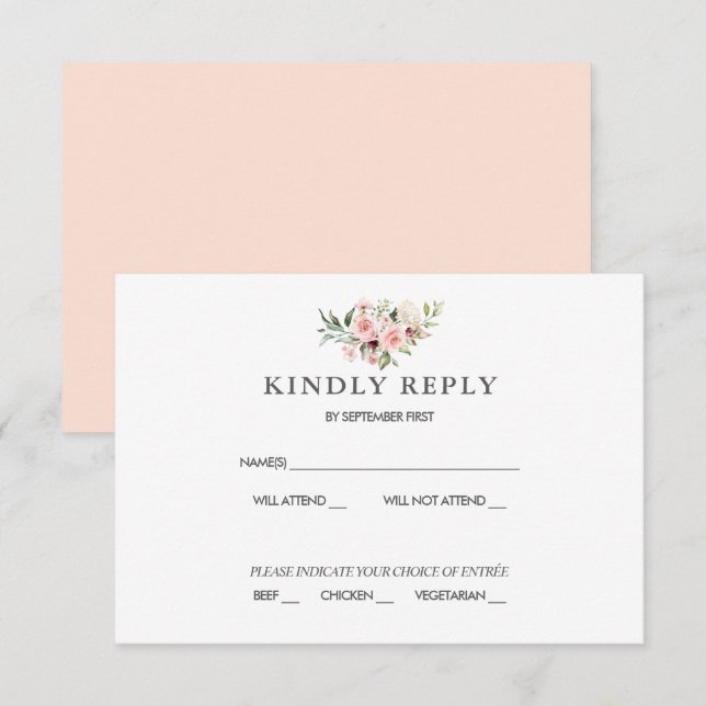 Romantic Pink Roses Dusty Rose Wedding RSVP Invita Invitation (Front/Back)