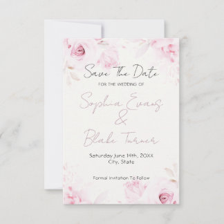 Romantic Pink Roses Elegant and Pretty Save The Date