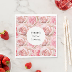 Romantic Pink Roses Floral Bridal Shower Napkin