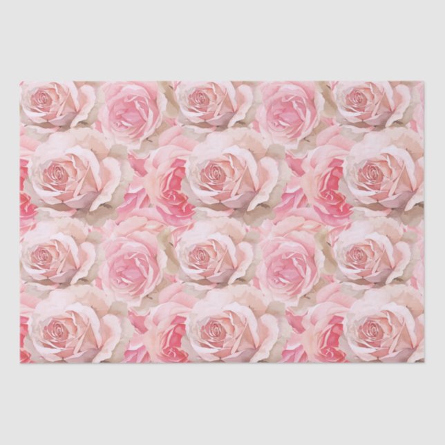 Romantic Pink Roses Floral Bridal Shower Tissue Paper (Front)