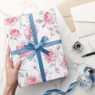 Romantic Pink Roses Floral Bridal Shower Wrapping Paper