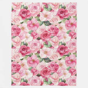 Romantic Pink Roses Floral Fleece Blanket