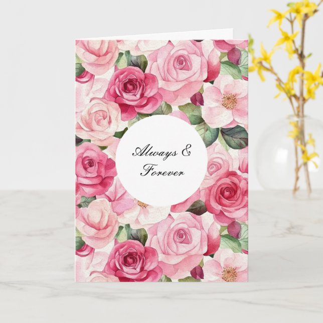 Romantic Pink Roses Floral Forever Love Card (Yellow Flower)