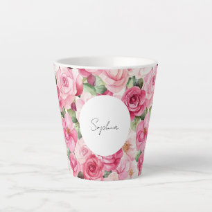 Romantic Pink Roses Floral   Latte Mug