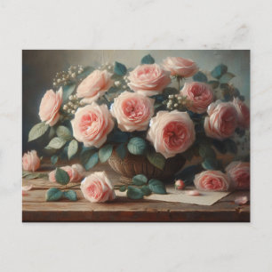 Romantic Pink Roses Floral Oil Painting Postcard