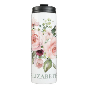 Romantic Pink Roses Floral Personalised Thermal Tumbler