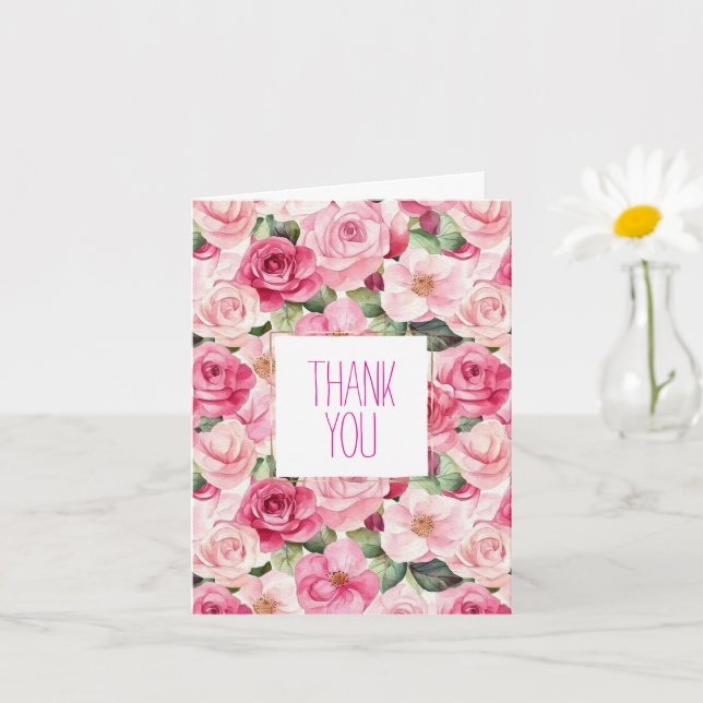 Romantic Pink Roses Floral Thank You Card (Small Plant)
