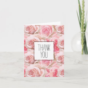 Romantic Pink Roses Floral Thank You Card