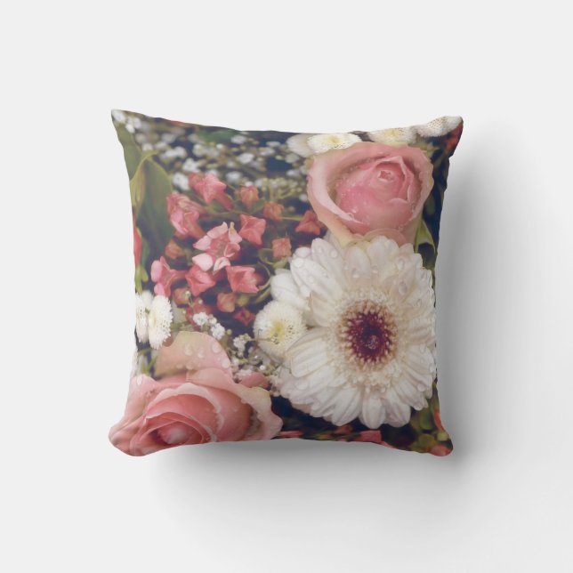 Romantic Pink Roses Flower Bouquet Cushion (Front)