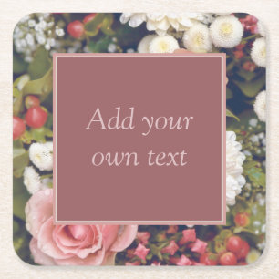Romantic Pink Roses Flower Bouquet Square Paper Coaster