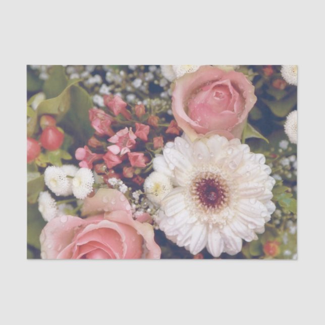 Romantic Pink Roses Flower Bouquet Tissue Paper (Front)