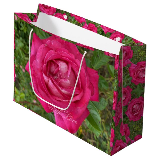 Romantic Pink Roses Flower Photography Floral Large Gift Bag (Front Angled)