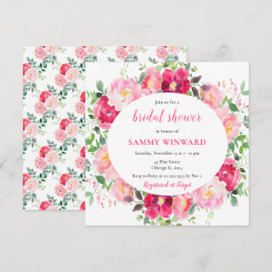 Romantic Pink Roses Flowers Bridal Shower Invitation