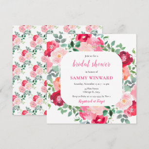 Romantic Pink Roses Flowers Bridal Shower Invitation