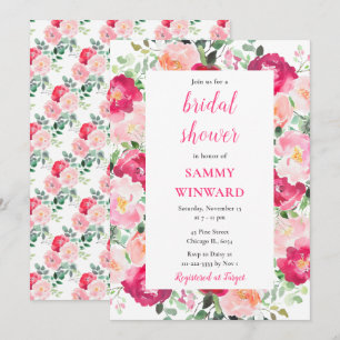 Romantic Pink Roses Flowers Bridal Shower Invitation