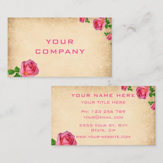 Romantic Pink Roses Garden Floral Professional Business Card (Front/Back)