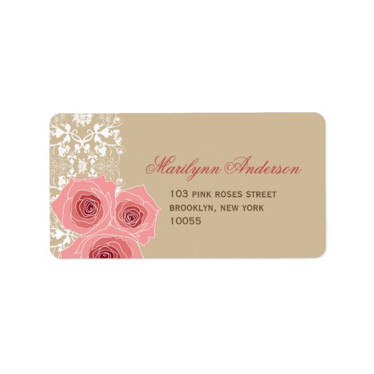 Romantic Pink Roses & Lace Wedding Address Labels