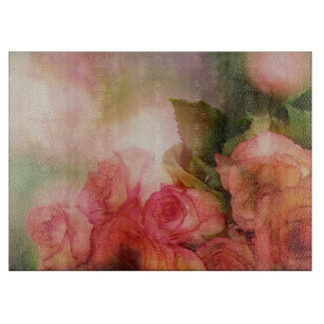 Romantic Pink Roses Soft Finish Cutting Board (Front)